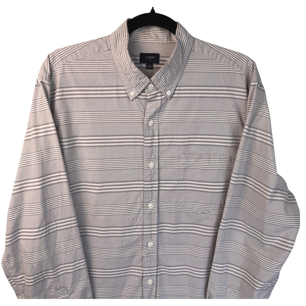 J Crew Shirt Mens Large Gray Striped Long Sleeve Button Down 100% Cotton Casual‎ - Picture 3 of 12